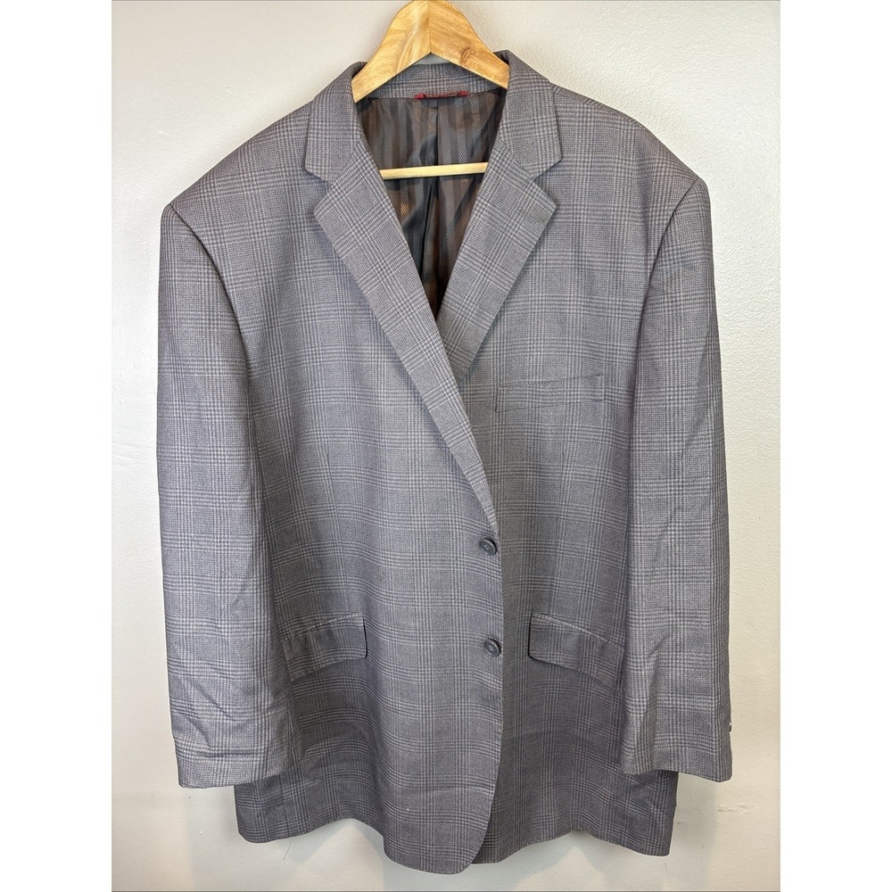 Statement Wool Blazer Size 52 Gray Glen Plaid
